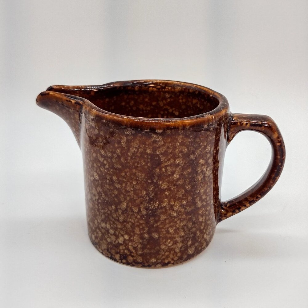 Midcentury Brown Speckled Pottery Creamer